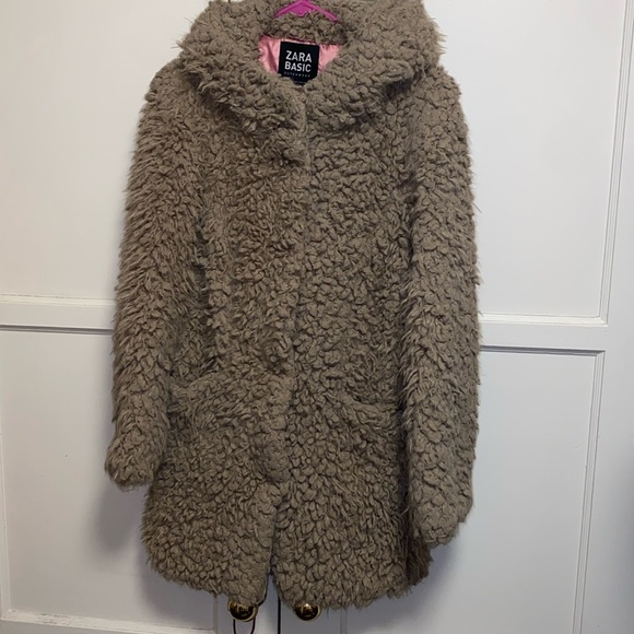Zara Basic Outerwear Small Texture Coat With Hood Color Mink - Picture 2 of 13